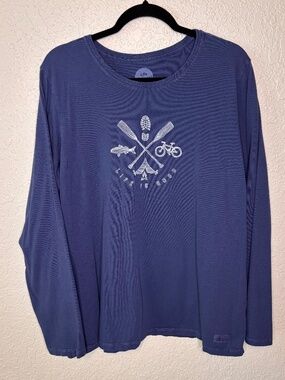 Life is Good Blue Long Sleeve Outdoor Theme Crusher Tee Shirt Women's Size XL